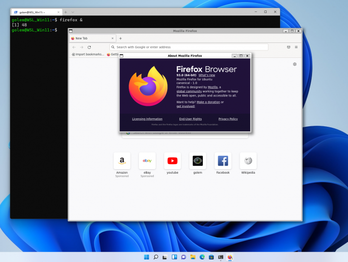 Grafische Anwendungen wie der Firefox lassen mit dem WSL2 nutzen.(Bild: Screenshot Golem.de)